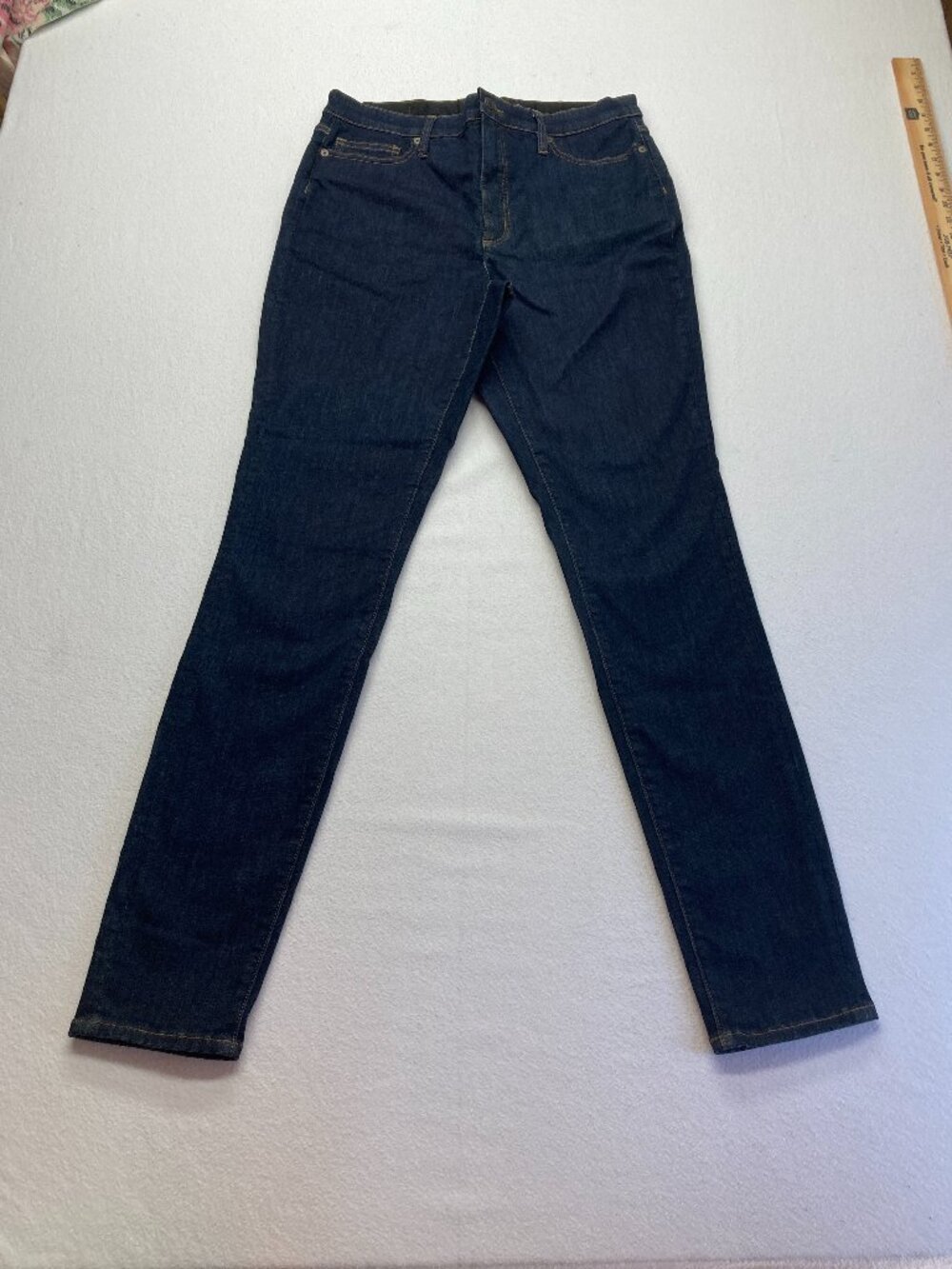 Lands' End Mid Rise Straight Leg Dark Blue Denim Women's 12 Tall *slight fading*